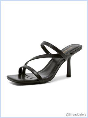 Kitten Heels Open Toe Strappy Sandals 3 Inch Slip On Faux Leather